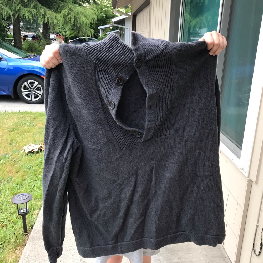 blueish grey sweater